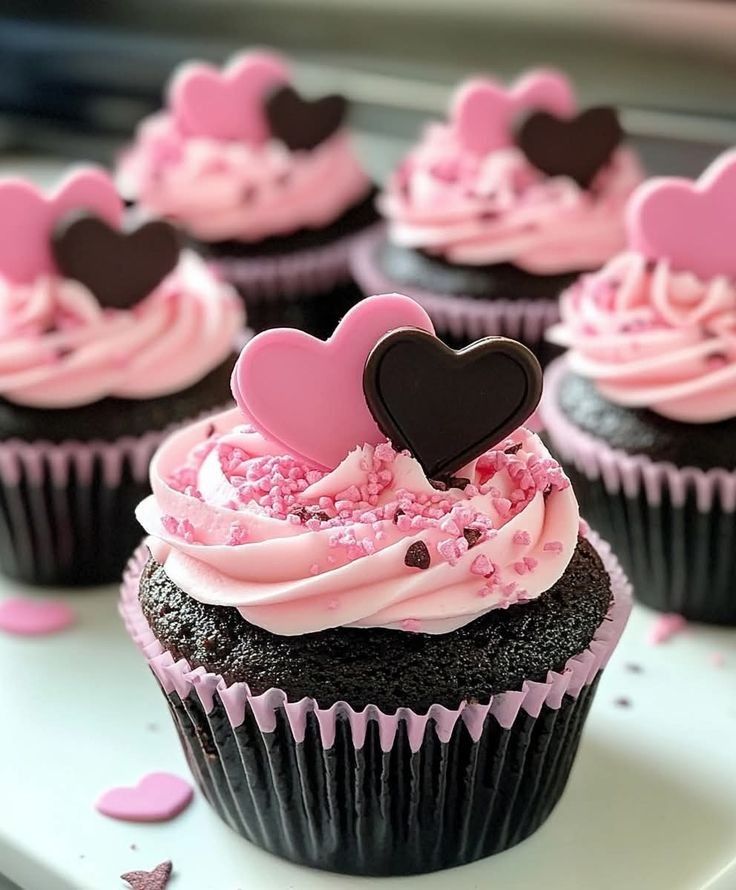 Pink heart chocolate cupcakes